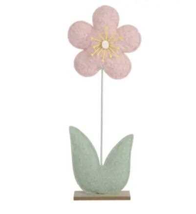 FLOWER W LEAF ON MDF BASE PINK 6CMX25CMXH.79CM