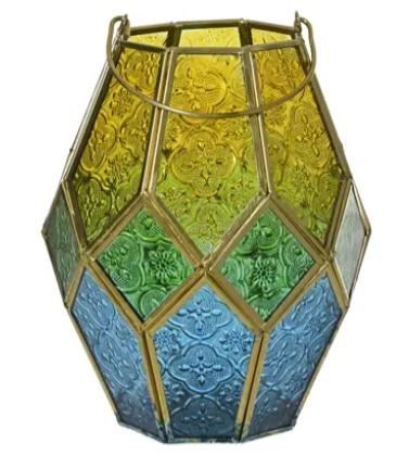 LANTERN GLASS COLORFLOW YELLOW/COLOUR D.15CMXH.12.5CM