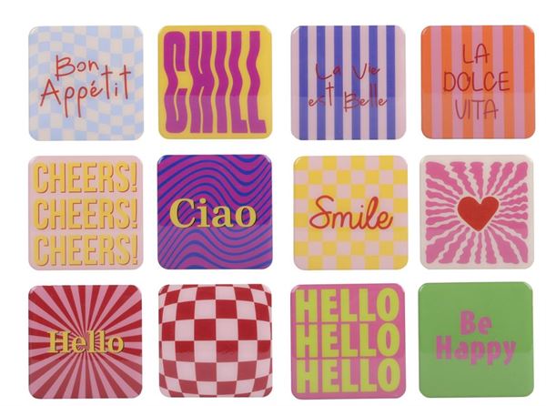 DECO MDF RACTANGLE PRINTED 12ASS  9.5CMX9.5CMXH.0.5CM