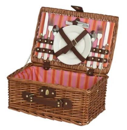 PICNIC SET WICKER STRIPE PATTERN PINK/COLOUR 38CMX26CMXH.18C