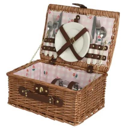 PICNIC SET WICKER CUBE  CHERRY PINK/COLOUR 38CMX26CMXH.18CM