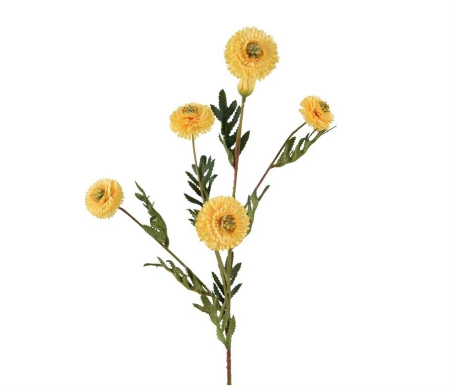 CHRYSANTHEMUM ON STEM POLY SPRAY W LEAF YELLOW/COLOUR 17CMX8