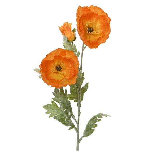 POPPY ON STEM POLY SPRAY W LEAF ORANGE/COLOUR 21CMX9CMXH.106