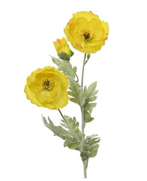 POPPY ON STEM POLY SPRAY W LEAF YELLOW/COLOUR 21CMX9CMXH.106