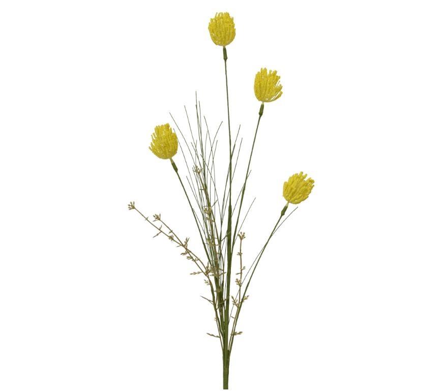 SPRAY ON STEM PLASTIC BALL FLOWER BLOSSOM YELLOW 70CMX10CMXH