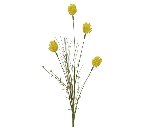 SPRAY ON STEM PLASTIC BALL FLOWER BLOSSOM YELLOW 70CMX10CMXH