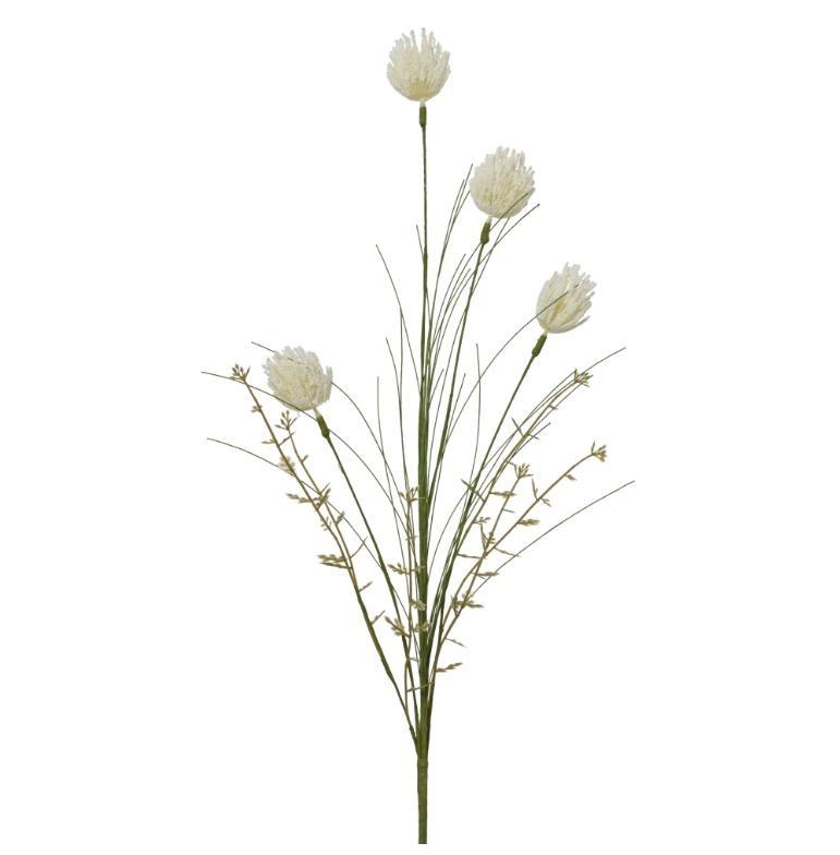 SPRAY ON STEM PLASTIC BALL FLOWER BLOSSOM WHITE 70CMX10CMXH.