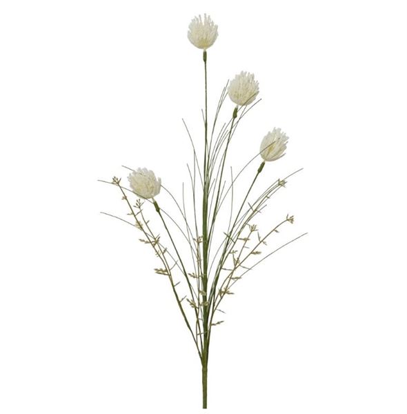 SPRAY ON STEM PLASTIC BALL FLOWER BLOSSOM WHITE 70CMX10CMXH.