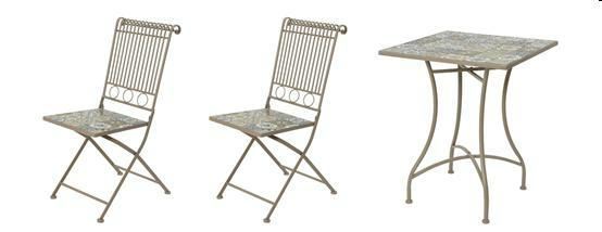SET BISTRO TABLE L58 + 2 CHAIR TOULOUSE IRON OUT. TAUPE