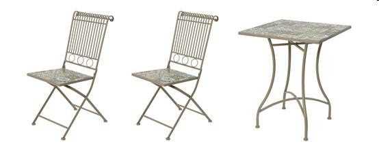 SET BISTRO TABLE L58 + 2 CHAIR TOULOUSE IRON OUT. TAUPE