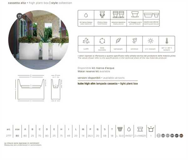 VASO CASSETTA DA ESTERNO KUBE HIGH SLIM NERO CM.80x25xH70