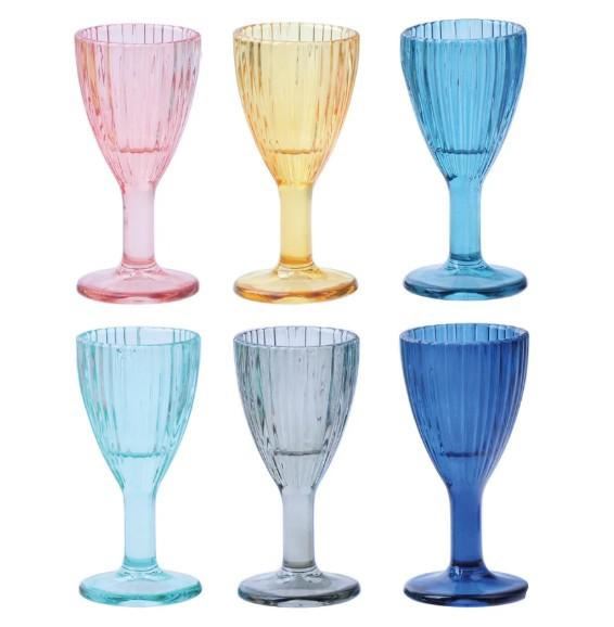 SET 6 PZ LIQUORINO SHOT PLISSE' VETRO COLORATI CM.D5X10,5H