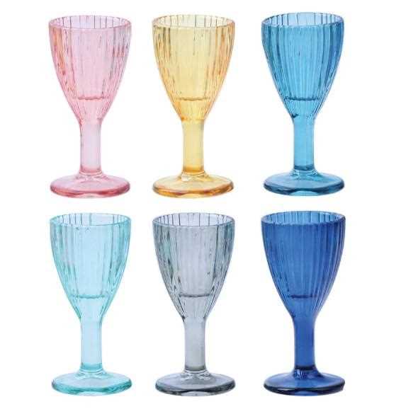 SET 6 PZ LIQUORINO SHOT PLISSE' VETRO COLORATI CM.D5X10,5H