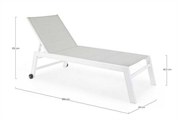 LETTINO HILDE BIANCO OUTDOOR ALLUMINIO C/RUOTE CM65X200X102H