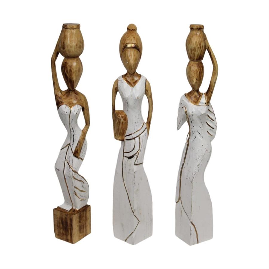 STATUINA LADY ALBIZIA  LEGNO 11X8X58CM 3 MOD. ASS.