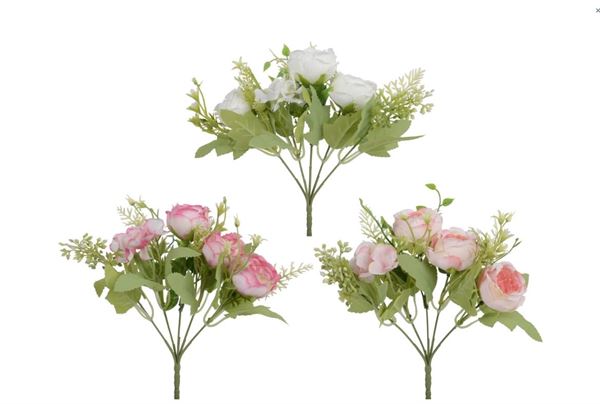 BOUQUET POLIESTERE RANUNCOLO 3COL ASS CM D.20XH.30