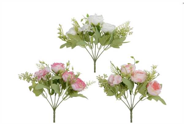 BOUQUET POLIESTERE RANUNCOLO 3COL ASS CM D.20XH.30