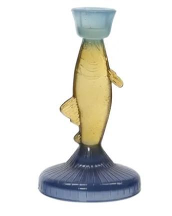 PORTACANDELA PESCE VETRO SFUMATO BLU/GIALLO CM.D.9.5XH.17