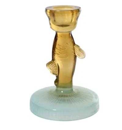 PORTACANDELA PESCE VETRO SFUMATO BLU/ARANCIONE CM.D.8.7XH.13