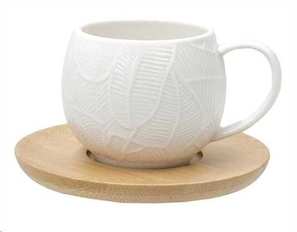 SET 6 TAZZINE CAFFE' CON PIATTINO FOGLIE INTAVOLA