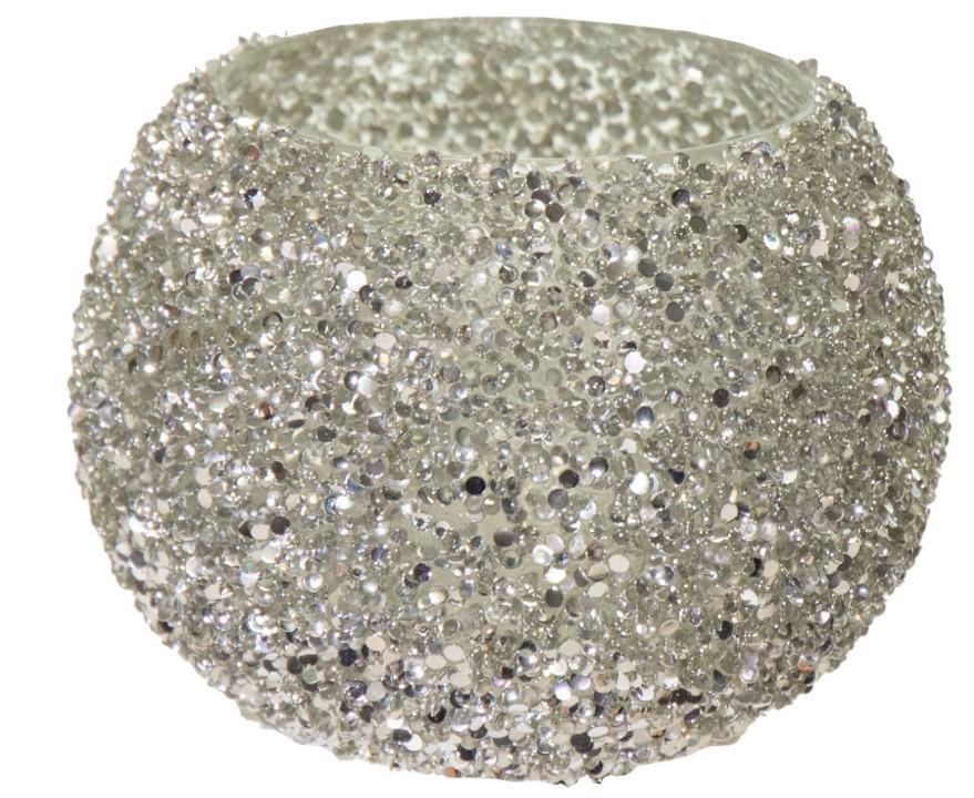 VASO STRASS BOWL SILVER VETRO D16H12