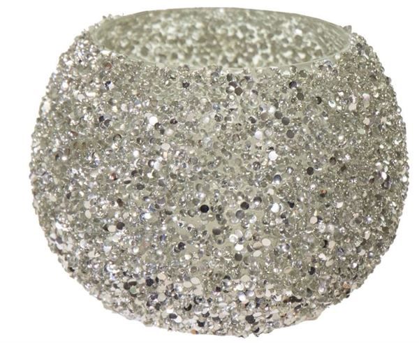 VASO STRASS BOWL SILVER VETRO D16H12