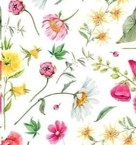 TOVAGLIA METR.COTONE/POLIESTERE FONDO BIANCO/FIORI H.138CM