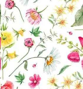 TOVAGLIA METR.COTONE/POLIESTERE FONDO BIANCO/FIORI H.138CM