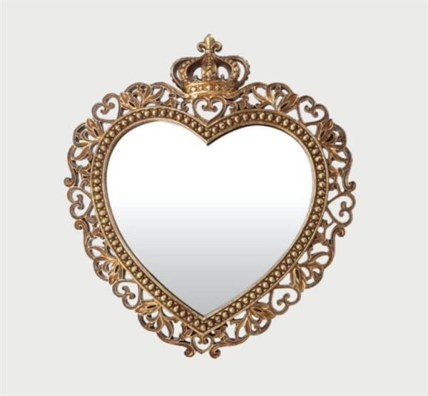 SPECCHIETTO CUORE CORONA GOLD VETRO CM H.30X27
