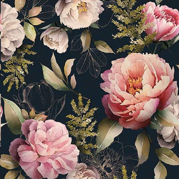 CONF.20 TOVAGLIOLI FIORI PEONIE FONDO NERO CM.33X33