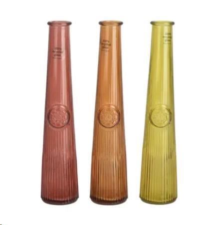 VASO FIORE SINGOLO VETRO RICICLATO 3 COL.ASS. D.7XH.32cm