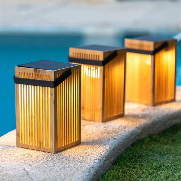 LANTERNA BAMBOO ESTERNO OKINAWA RICAR. SOLAR+USB CMØ14,5XH24