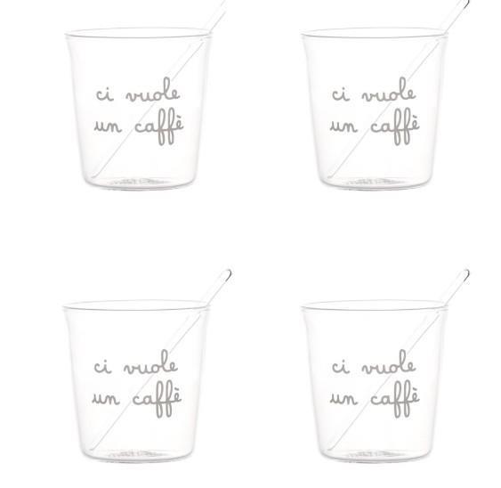 SET 4 BICCHIERINI VETRO CI VUOLE UN CAFFE'