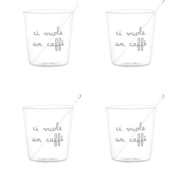 SET 4 BICCHIERINI VETRO CI VUOLE UN CAFFE'