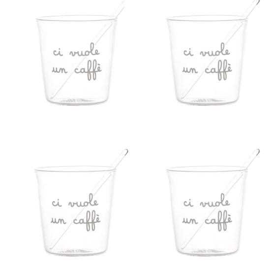 SET 4 BICCHIERINI VETRO CI VUOLE UN CAFFE'