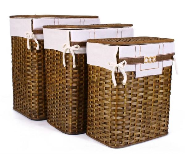 PORTABIANCHERIA BAMBOO MARRONE C/ FODERA 48X36H58