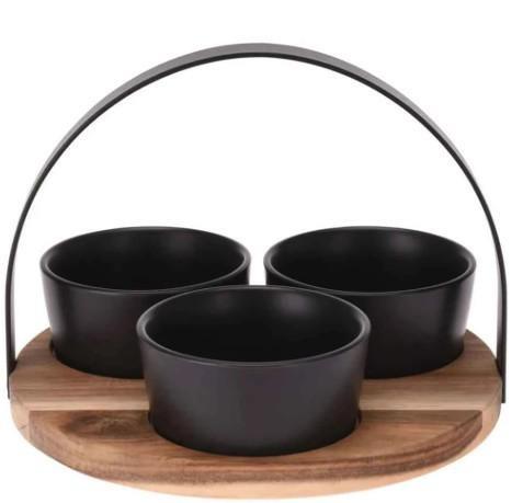 SET APERITIVO 3CIOTOLE CERAMICA+VASSOIO ACACIA