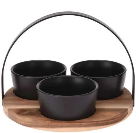 SET APERITIVO 3CIOTOLE CERAMICA+VASSOIO ACACIA