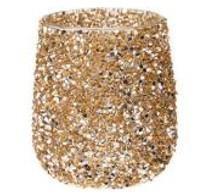 P/CANDELA VETRO PERLE ORO 10CM