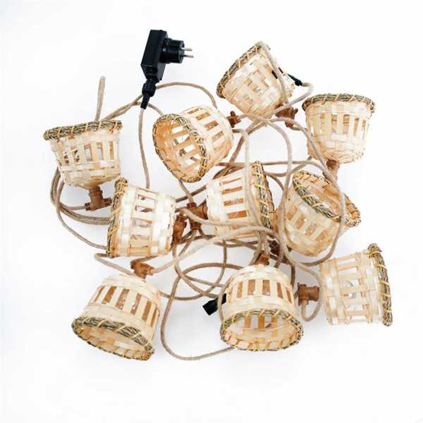 GHIRLANDA AURORA 10 LUCI CALDE BAMBOO/RATTAN SOLAR+USB 8MT