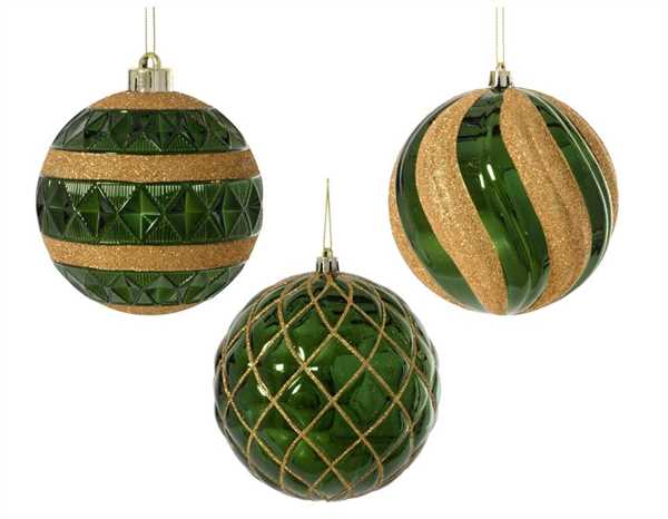 PALLINA IN POLISTIRENE SHINY 3ASS PINE GREEN D.12CM