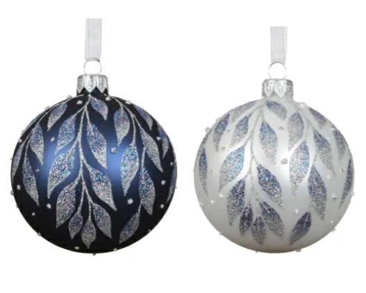 PALLINA IN VETRO FOGLIE GLITTER 2COL ASS. D.8CM