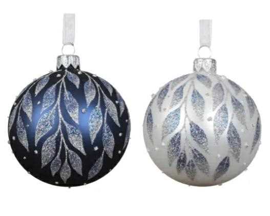 PALLINA IN VETRO FOGLIE GLITTER 2COL ASS. D.8CM