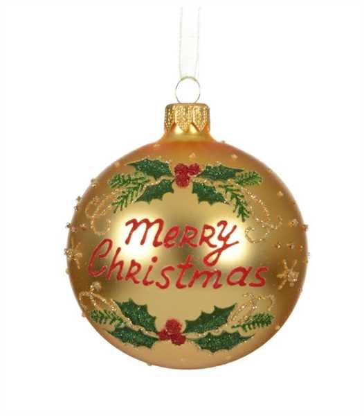 PALLINA IN VETRO MERRY CHRISTMAS ORO D.8CM