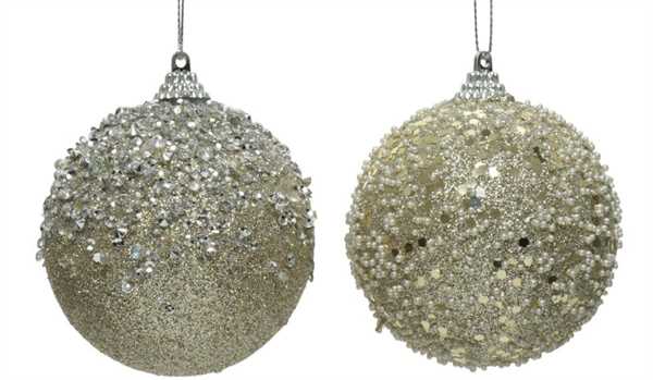 PALLINA IN SCHIUMA C/GLITTER E PERLINE CHAMPAGNE 2ASS D.10CM