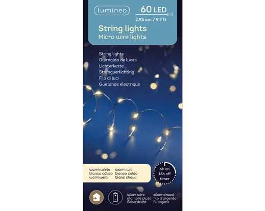 MICROLED A BATT. 60LED L.CALDA 2.95MT FILO SILVER TIMER 6H