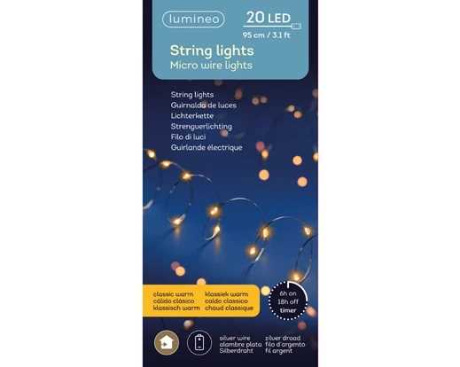 MICROLED A BATT. 20LED L.CALDO CLASSIC 1MT FILO SILVER TIMER