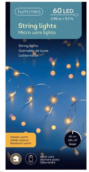 LUCI BATTERIA 60MICROLED L.CALDA CLASSIC 2,95MT FILO ARGENTO