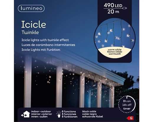 TENDA LUMINOSA 490LED LUCE CALDA MT.20 FILO NERO IP44 TIMER