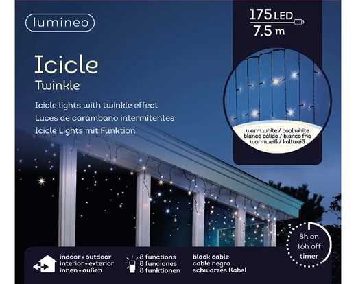 TENDA LUMINOSA 175LED LUCE CALDA+FREDDA MT7,5 FILO NERO IP44